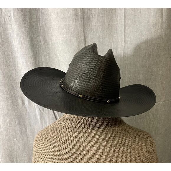 Stetson Stallion Black Straw Cowboy Hat Medium Mexico Western Wide Brim - Picture 4 of 7